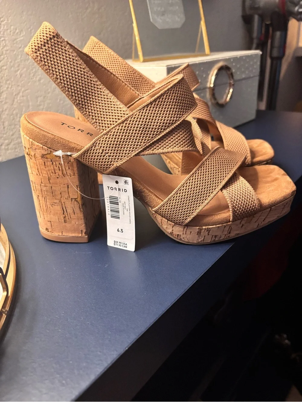 torrid Tan Elastic Crossover Cork-Platform Heels